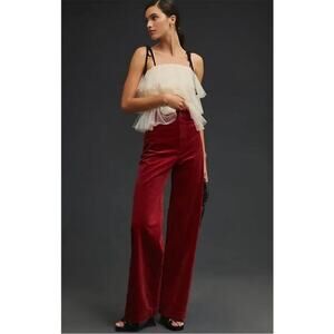 Elegant Red Velvet Women's Pants
